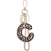 Winssigma Leopard Letter Keychain for Women, PU leather Initial Letter Keyring Keychain Accessories Purse Handbags Charm