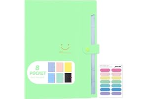 NICECHO Expanding File Folder, 8 Pockets Accordion File Organizer, A4 Letter Size Paper Document Receipt Organizer Accordian Filing Folder for Classroom, Home, Office and Travel(Grass Green)