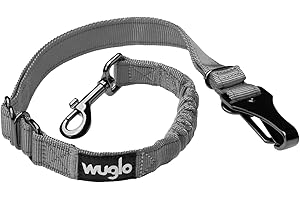 12"-37" Wuglo Dog Seat Belt - Dog Car Harness for Child Safety Seat - Hook Latch Bar & Seat Belt Buckle - Adjustable Universal Dog Seatbelt for Car Travel (Grey)