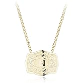 14K Gold-Plated Initial Letter Pendant Necklace with Embossed Belt Buckle, Buy 1 Get 2 Chains, Personalized Necklace for Women and Men
