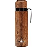 Thermal Flask for Yerba Mate - Vacuum Insulated With Double Stainless Steel Wall - BPA Free - A Thermic Bottle Specially Designed for Use to Mate Cup or Gourd, Wood Grain