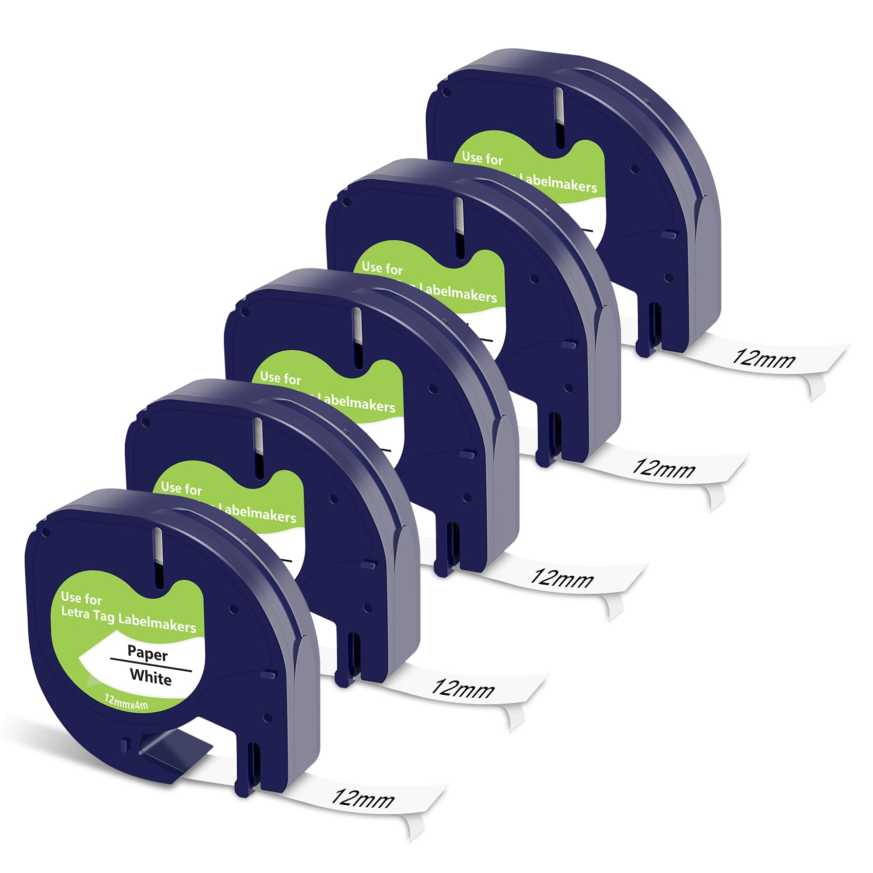5-Pack Compatible with Dymo Letratag Tape Paper White 12mm x 4m, 91200 Label Tape Refills 1/2 Inch x 13 Feet (12mmx4m), for Dymo LT-100H LT-100T LT-200B QX50 XR XM 2000 Label Maker