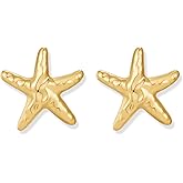 FAUTHENTICUTE Starfish Earrings for Women Large Gold And White Starfish Studs Summer Beach Statement Earrings