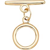 BENECREAT 10 Sets 18K Gold Plated Brass Toggle Clasps Flat Round Toggle Clasps Connectors(Ring: 13x1.5mm) for Necklace Bracelet Jewelry Making