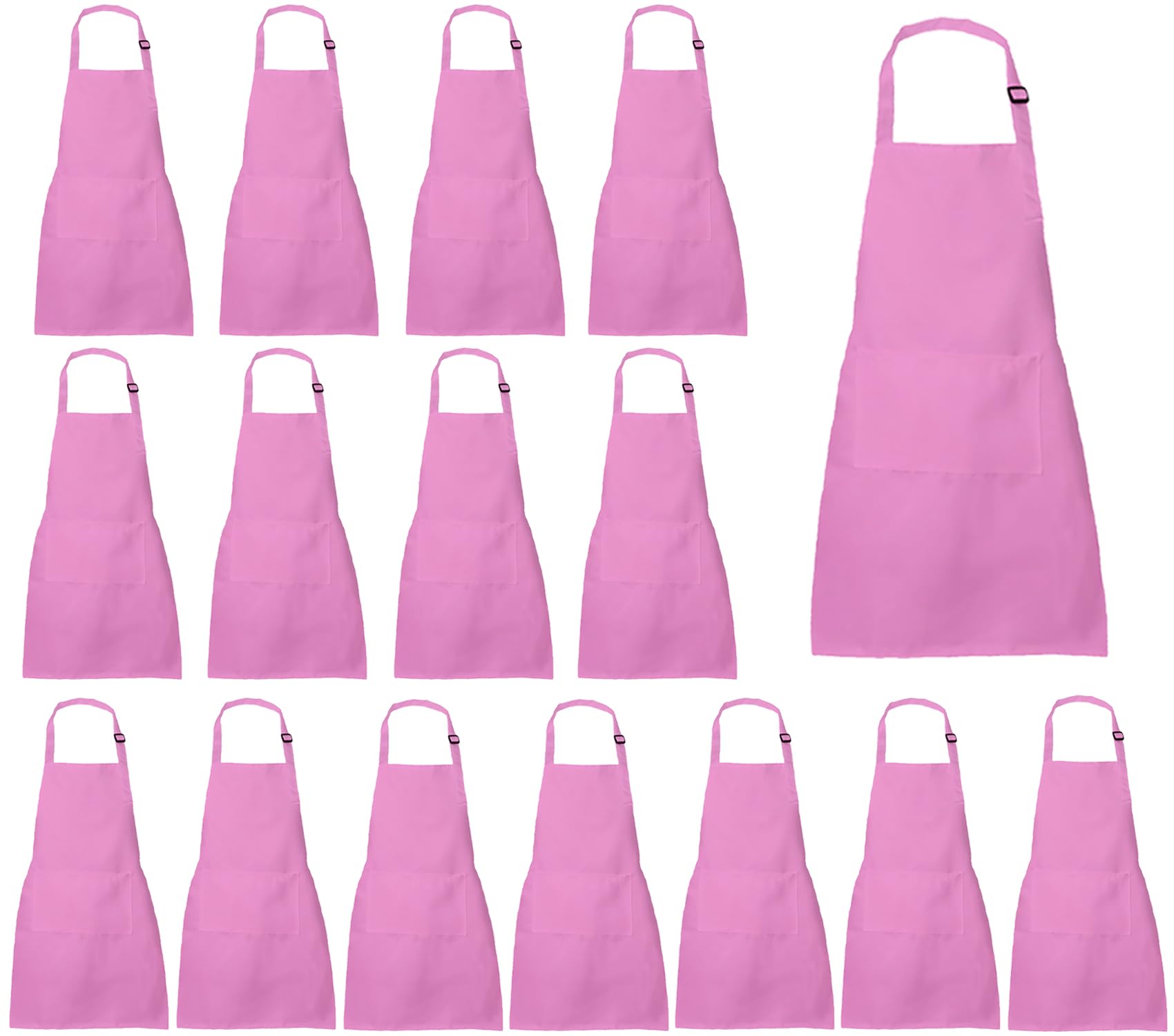 XIEJINJIA 16 Pack Kids Waterproof Apron with Pockets Adjustable Children Aprons Chef Artists Child Kitchen Cooking Baking Painting Craft (Pink)