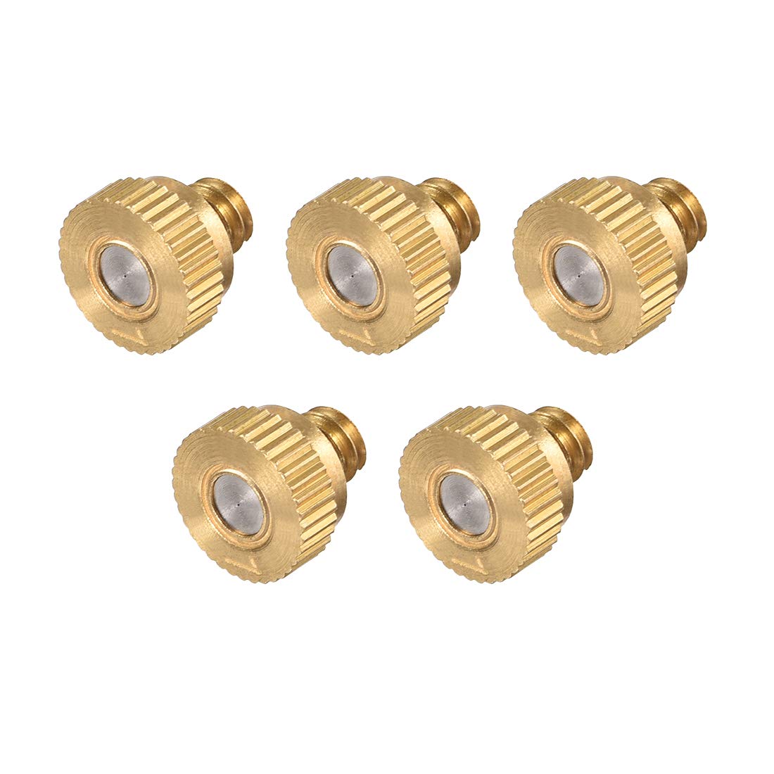sourcing map Brass Misting Nozzle - 10/24 UNC 0.1mm Orifice Dia Replacement Heads for Outdoor Cooling System - 5 Pcs