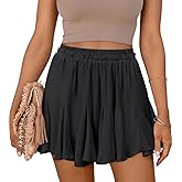 Women's Flowy Shorts Casual Cotton Boho Ruffle Mini Skirts Pleated High Waisted Cute Butterfly Skorts Summer Trendy