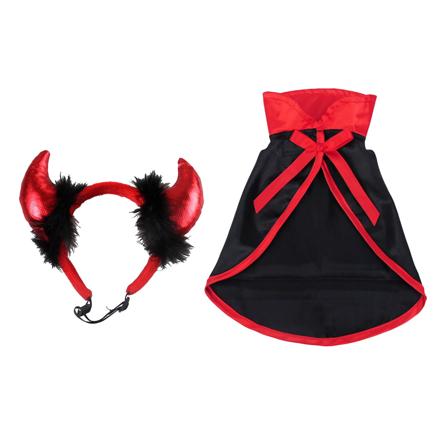 HIXNUG 2pcs Cat Halloween Costume Dog Horn Headdress Adjustable Vampire Cape Cloak Cat Outfit Clothes for Halloween Party Decoration