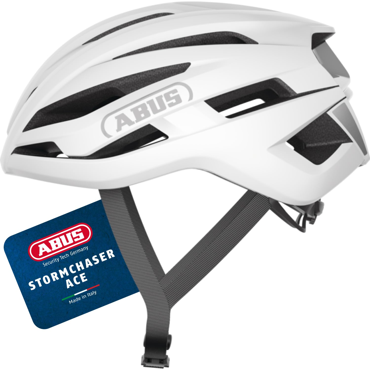 ABUS Rennradhelm StormChaser ACE - Leichter Fahrradhelm für Radrennen, Gravelbike-Touren und Cyclocross - für Damen und Herren - Größe M, Weiß