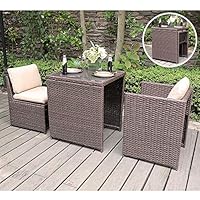 SUNSITT Outdoor Wicker Bistro Table Set 3 Piece Patio Furniture Set with Cushions, Space Saving Design, Garden Balcony Porch Furniture Brown