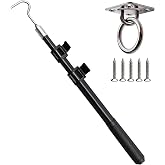 Bytcew Extendable Attic Pull Down Hook, Ladder Door Stairs Puller System Kit Rod Pole, Replacement for Ropes Cord String with Stainless Steel Ring Handle