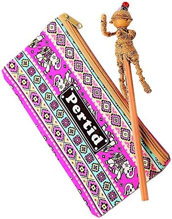 Perdit Crafts Style Striped Canvas Bag Pencil Case Pen Holder Cosmetic Bag Pouch Bag for Women Teen Girls with Stylus,Pancil Made Water Hyacinth Boxing Set Doll Famous Handicrafts No.6