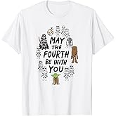 Amazon Essentials Boys' May the Fourth Be With You Doodle Characters T-Shirt, White, Small