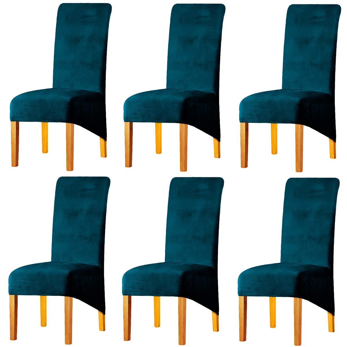 LANSHENG High Back Dining Chair Covers Stretch Removable Washable Velvet Seat Covers Chair Slipcover for Dining Room Kitchen Hotel Home Wedding Decor(Teal,Set of 6(XL))