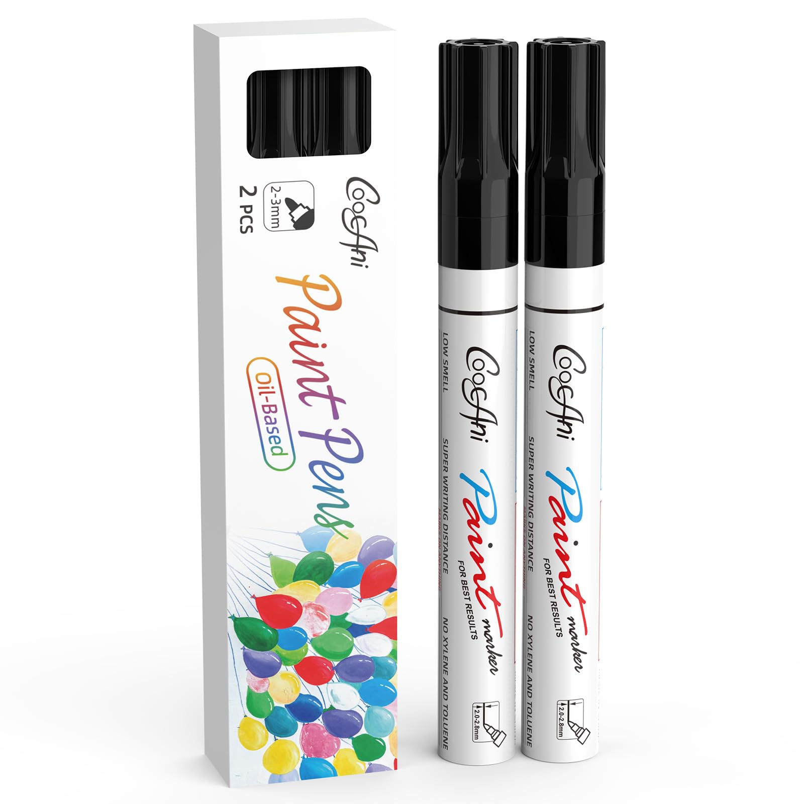 Photo 1 of 2 Pack Black Paint Markers, Oil Based Quick Drying and Waterproof Paint Markers for Wood, Rock Painting,Metal,Canvas,DIY Crafts,Art Supplier,Medium Point Tip (Black)