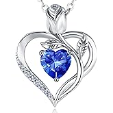 1.2CT Rose Heart Necklace Option of Moissanite or Lab-Grown Sapphire Ruby Emerald&More Necklace for Women Birthstone Girlfriend Necklace S925 Sterling Silver 18K White/Rose Gold Plated D Color VVS1 Gift for Wife Mother Daughter for Birthday Anniversary Valentine's Day Engraved 'I LOVE YOU'