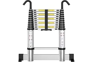 Telescoping Ladder with Stabilizer Bar ARCHOM Aluminum Collapsible Ladder with Hooks Portable Telescopic Extension Ladder Adjustable Multi-Purpose Folding Ladder for Home Roof RV Loft -10.5FT