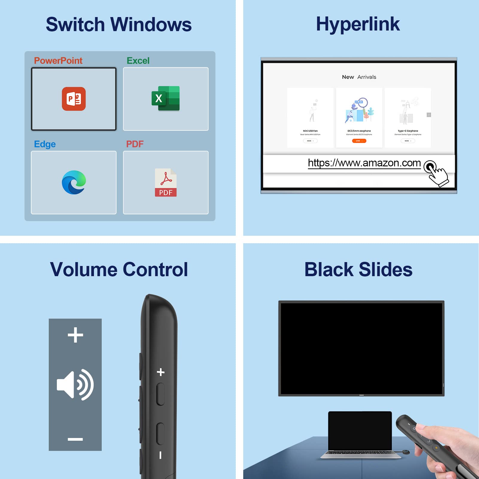 SSPONT Presentation Clicker for Powerpoint, Wireless Presentation Remote Modle 72