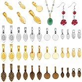 PH PandaHall 180pcs 6 Styles Glue on Bails, 3 Colors Alloy Pendant Bails Leaf Pendant Connector Charm Tag Flat Pad Earring Bails Necklace Chain Bails for DIY Bracelets Jewelry DIY Crafts