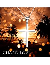 Collar de cruz de plata de ley pulida para hombres y mujeres