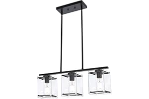 MELUCEE 3 Lights Dining Room Light Fixtures Over Table Kitchen Island Lighting Black with Rectangular Clear Glass Shades Linear Light Fixtures Ceiling Hanging for Kitchen Foyer Hallway