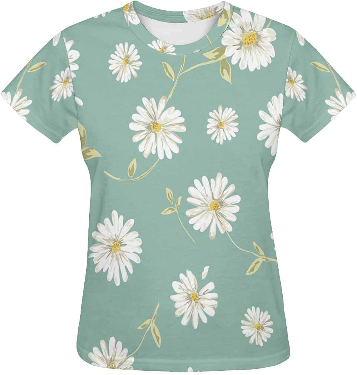 INTERESTPRINT Women's TShirt Daisy White Crew Neck Tops (XS2XL) at