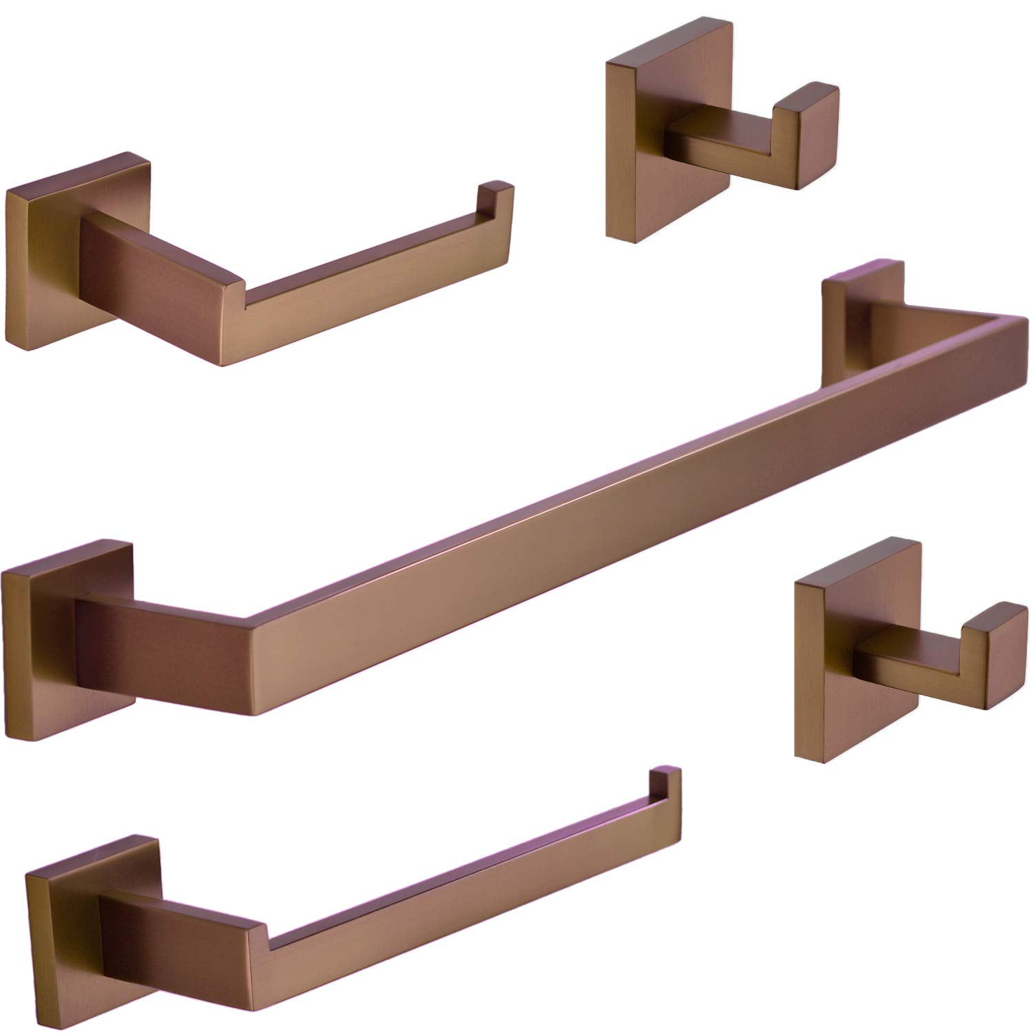 TRUSTMI Contemporary 5-Pieces Bathroom Hardware Set Towel Bar Robe Hook Toilet Roll Paper Holder, SUS 304 Stainless Steel Wall Mounted, Brushed Rose Gold