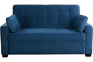 Serta Ainsley 72.6" Convertible Sleeper Sofa, Queen Size, Dreamcoil Comfort, Soft Velvet Fabric, Navy