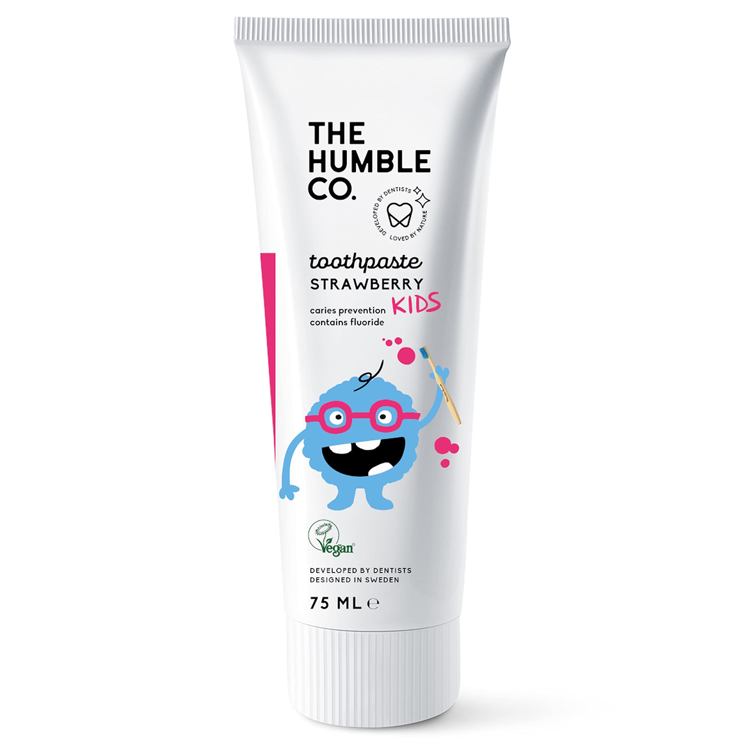 The Humble Co. Natural Fluoride Toothpaste for Kids (1 x75ml) | Strawberry | Eco-Friendly, Vegan for your Everyday Oral Care - Dentist Approved - Prevents Bad Breath, Caries, Plaque