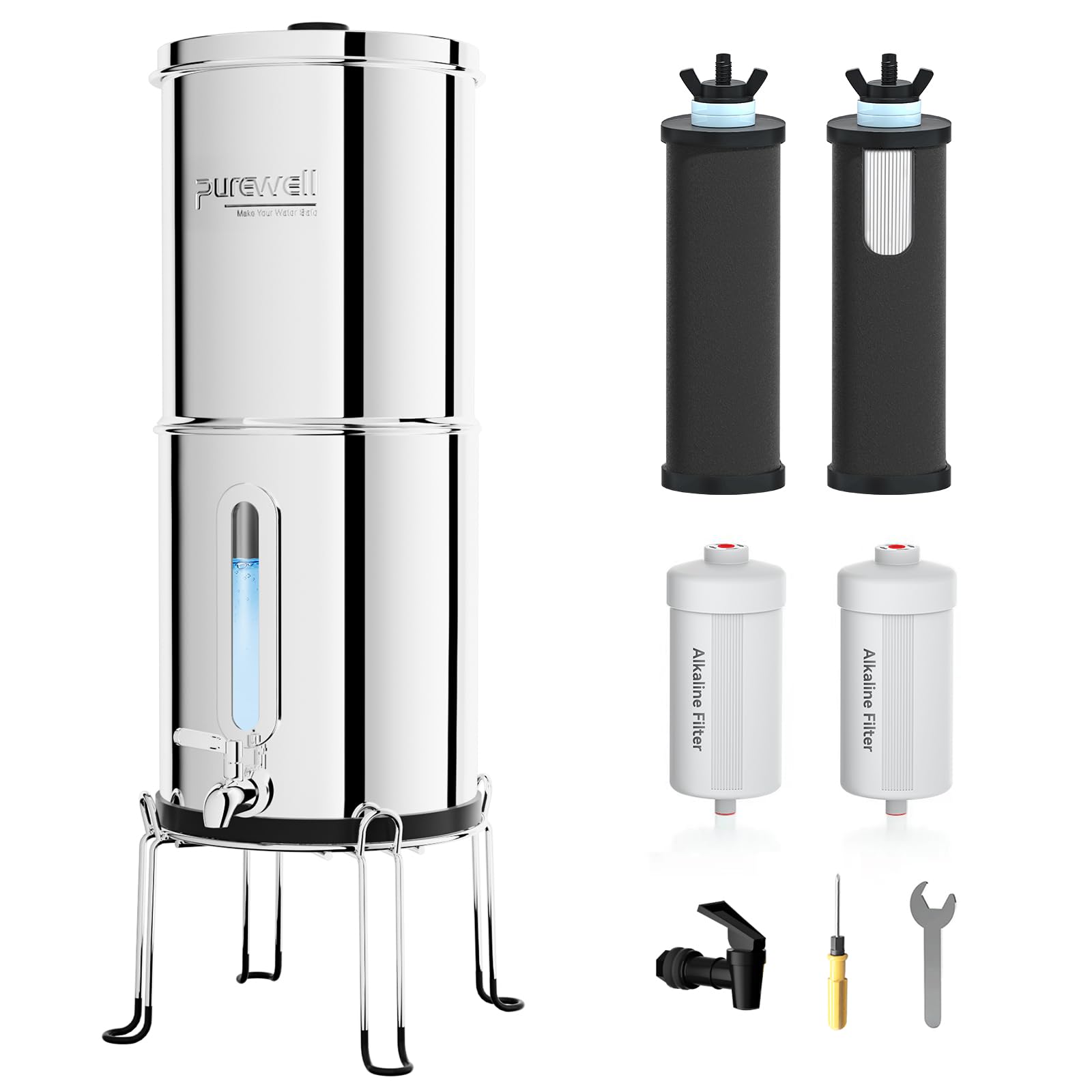 Photo 1 of Purewell 2.25G Gravity Water Filter System with Water Level Window, 7-Stage 0.01?m Ultra-Filtration Countertop System with 4 Filters and Stand, Reduce Fluoride & Chlorine, Up to pH 9, PW-KS-FT