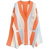 Womens Long Sleeve Cable Knitted Color Block Boho Striped Sweater Cardigans for Early Spring,Fall or Winter