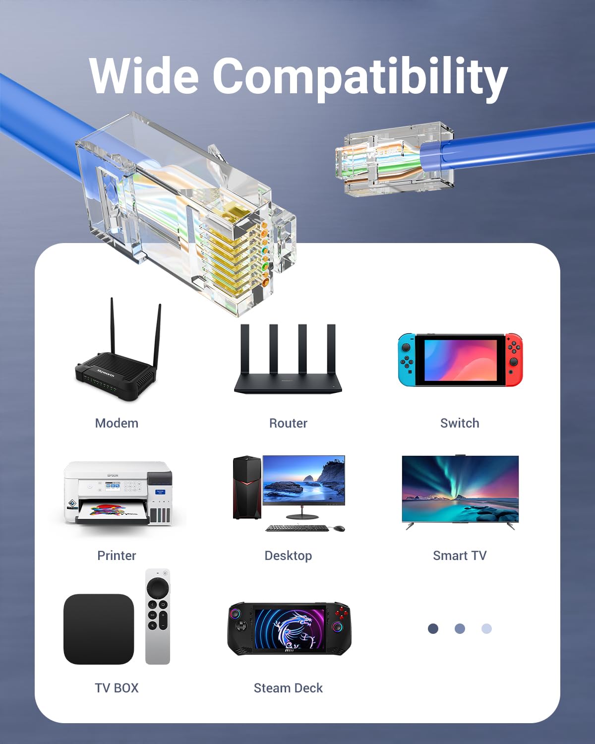 VCE UL Listed Cat6 RJ45 Pass Through Connectors 50-Pack, Cat 6/Cat 5e RJ45 Ends Gold Plated for Solid or Stranded UTP Network Cable Support PoE