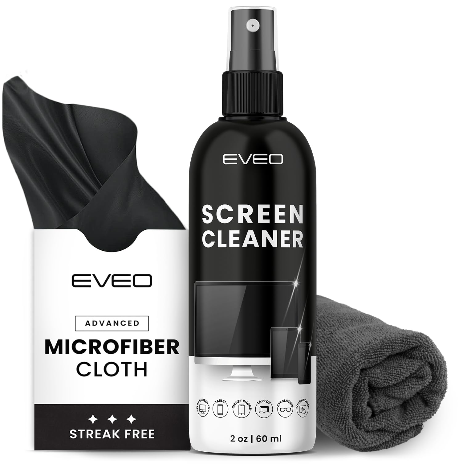 Screen Cleaner Spray & 2 Microfiber Cloths - Streak-Free Cleaner for Smart TV, Monitor, Laptop, iPad, MacBook & Electronics