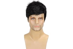TOPHR Short Mens Wig Black Handsome 6 Inch Heat Resistant Synthetic Straight Male Wigs for Daily Costumes or Halloween Wear