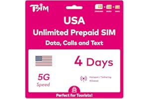 TSIM USA SIM Card 4 Days (Uses T-Mobile Network). Unlimited High Speed Data in 5G/4G/LTE (Data Sharing Allowed) | Unlimited L