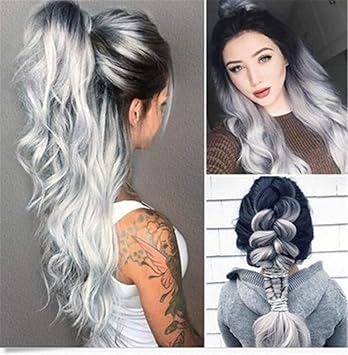 Amazon Com Mmwigs Ombre Gray Wigs For Women Black Roots Silver