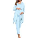 SWOMOG 3pcs Maternity Nursing Robe Set Labor Delivery Double Layer Pajamas Set Postpartum Breastfeeding PJS, S-XXL