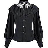 NSPSTT Victorian Blouse for Women Renaissance Shirt Satin Button Up Shirt Pirate Gothic Puff Sleeve White Blouse