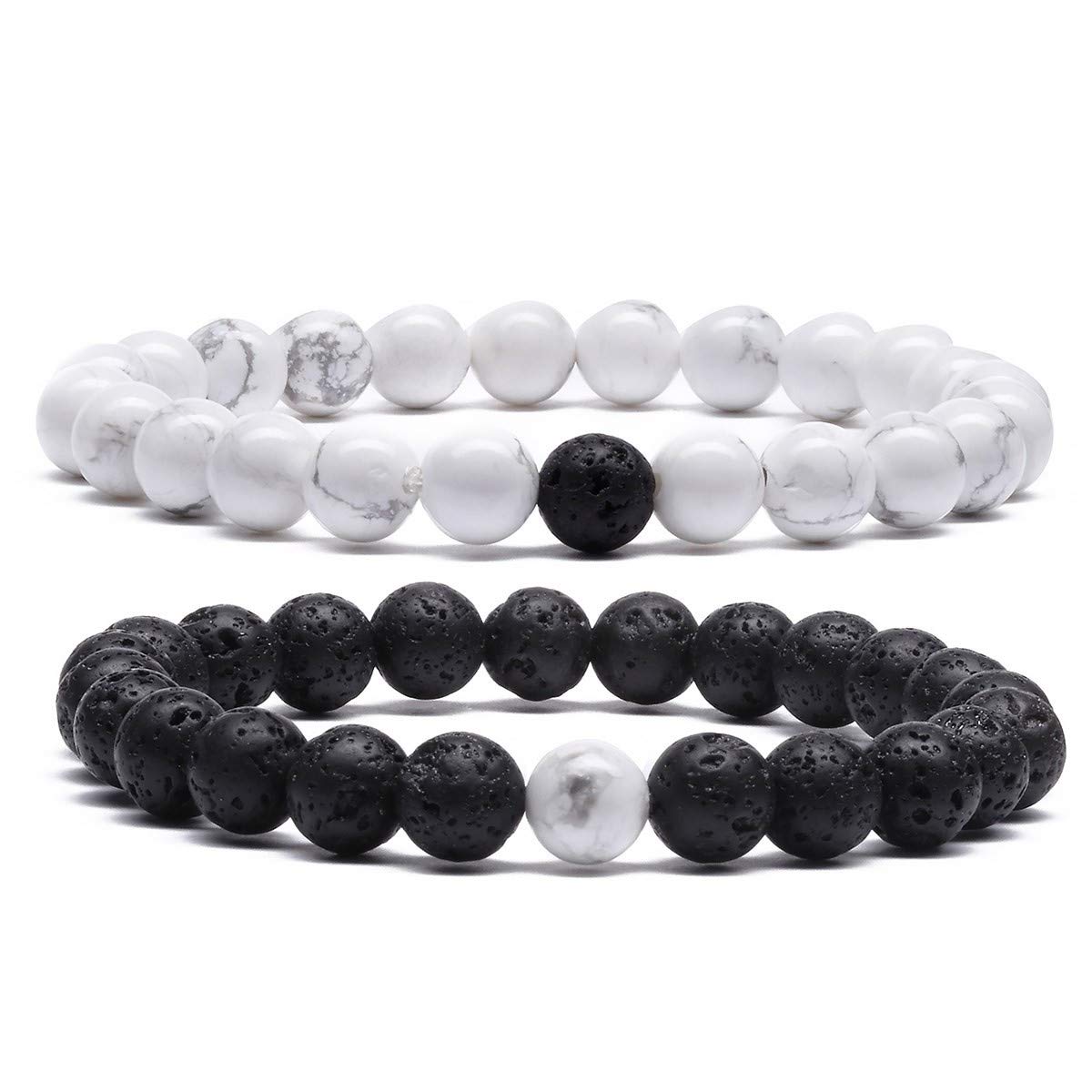 MengPa Mens Lava Rock Bracelet for Women Aromatherapy Anxiety Essential Oil Volcanic Stone Bead Bangle (Howlite-White)