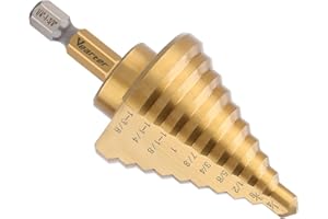 Vearter HSS Straight Groove Step Drill Bits, 1/4" - 1-3/8" Unibit 10 Steps M2 Material Titanium Coated Hex Shank for Drilling