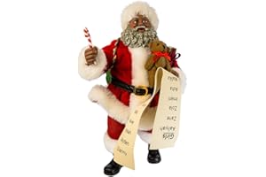 KURT S. ADLER Kurt Adler Fabriche' Black Santa with List and Candy Cane, 10.5"