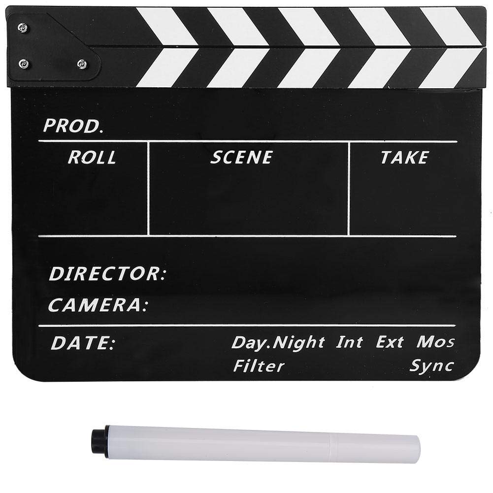Yunir Director Scene Clapperboard, Acrylic TV Movie Action Board Film Cut Prop Transition Board Director Shooting Props With Erasable Whiteboard Marker(Black-C)