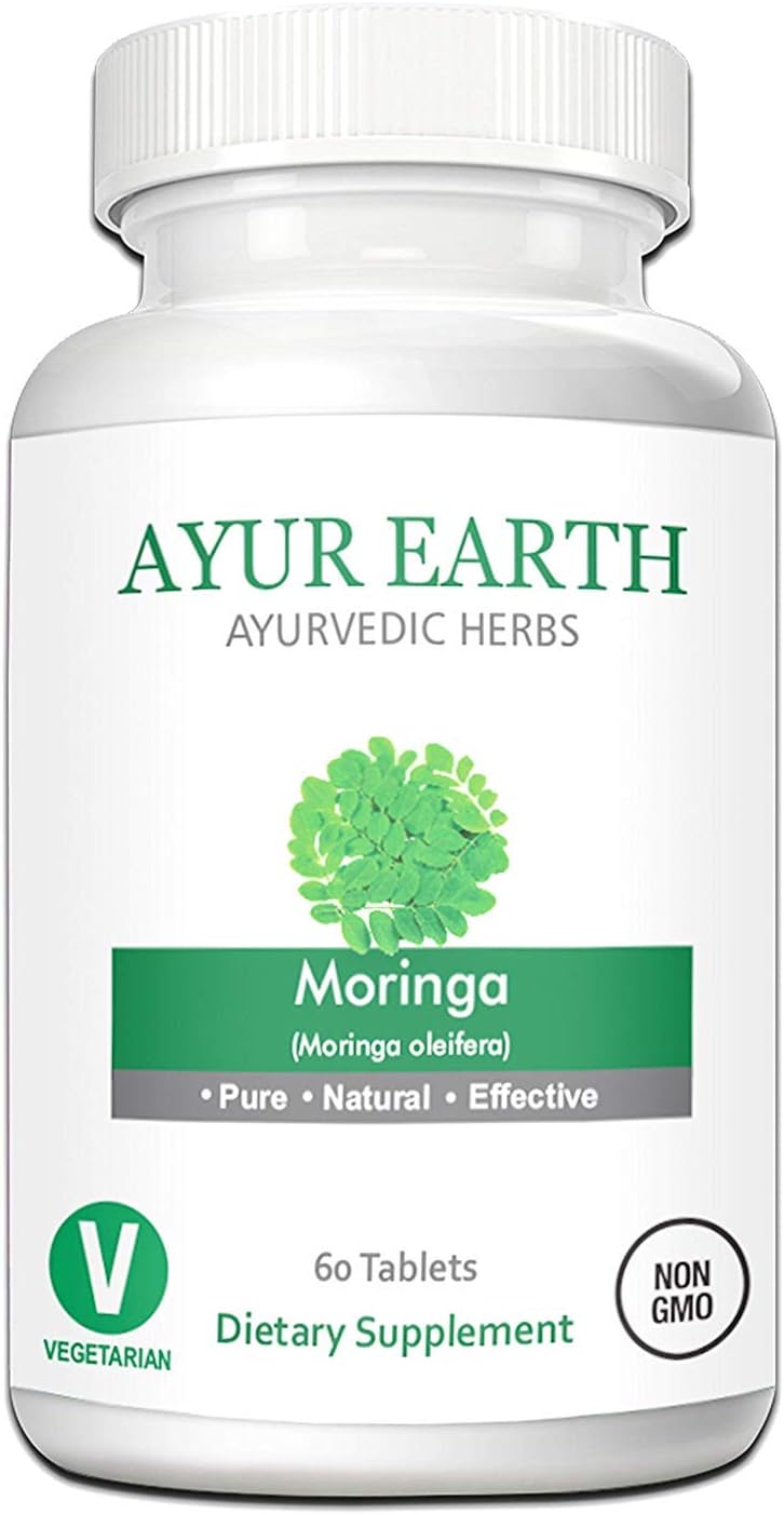 Pure Moringa Oleifera Powder in Vegetarian Tablets - Ayurvedic Green Superfood with Vitamins, Minerals, Amino Acids - Anti Aging & Energy Boost Supplement - 500mg 30 Day Supply (60 Moringa Pills)