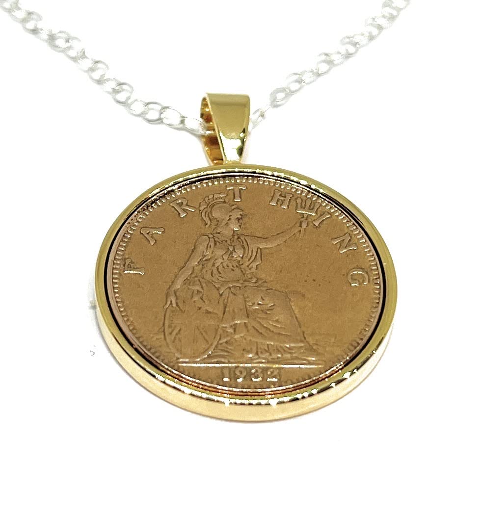 OCC Old Coin Cufflinks 72nd birthday gifts for women Solid Pendant 1953 Farthing 72nd Birthday plus a Sterling Silver 18in Chain Gold Plated Mount