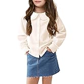 Haloumoning Girls Baby Doll Collar Shirt Classic Long Sleeve Button Down Uniform Shirts Soft Blouse Tops