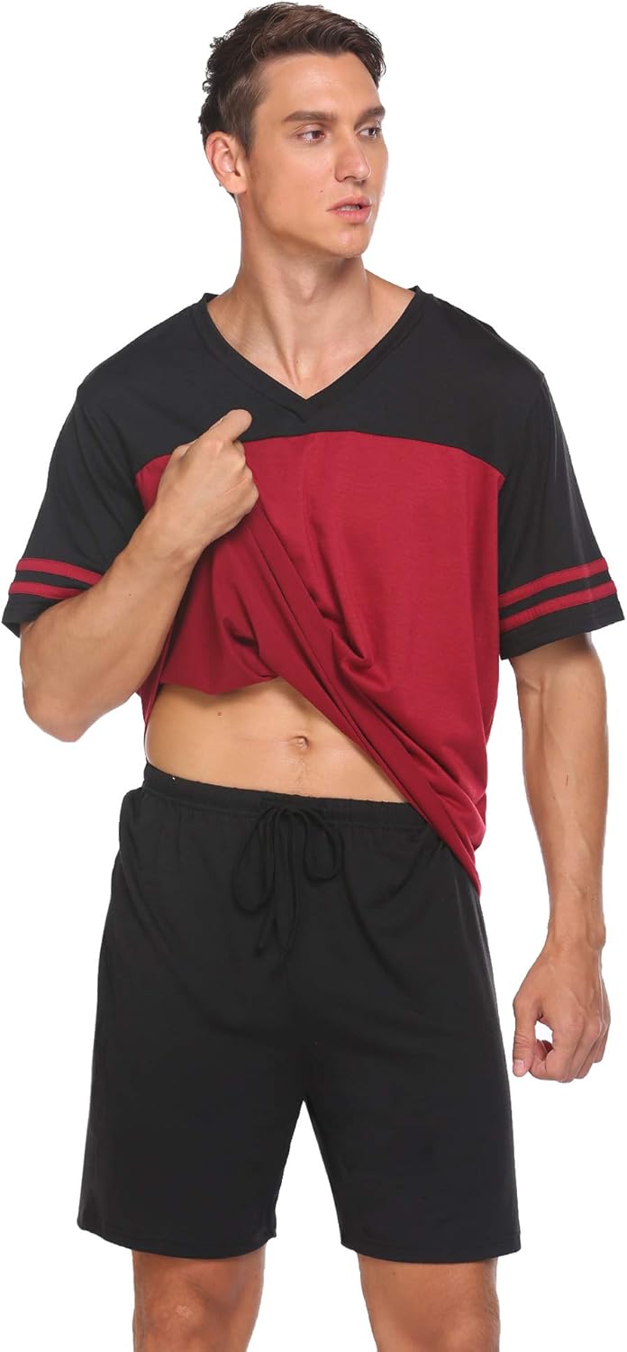 Avidlove Men Pajama Shorts Set Short Sleeve Sleep Set VNeck PJ Set 2