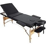 Massage Table Spa Bed Portable 3 Sections Wooden Legs with Face Hole Carrying Bag