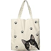 Dlzdn Cat Tote Bag Aesthetic Funny Cat Reusable Shopping Grocery Bag Beach Bag Birthday Christmas Gifts for Women