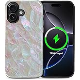 Kapadiy Magnetic Case for iPhone 16,Compatible with MagSafe Mother of Pearl Shell Style Design Hybrid Dual Protection Silicone + Hard PC Shockproof Full Body Cover Case for Men Women