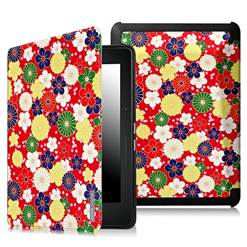 Fintie SmartShell Case for Kindle Voyage - [Oriental Breeze Series] The Thinnest and Lightest Protective Cover with Auto Sleep/Wake for Amazon Kindle Voyage (2014), Flower Burst